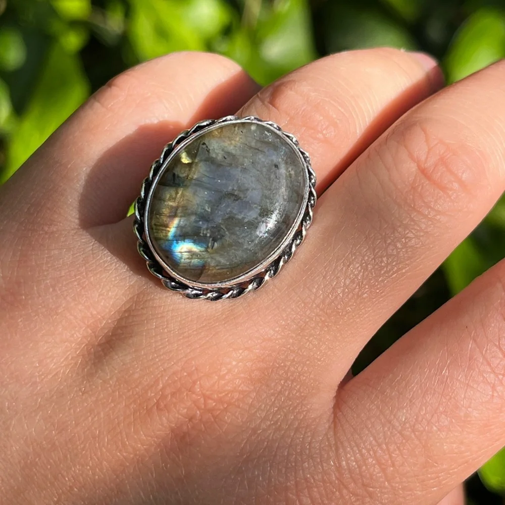 Size 6.75 926 silver plated labradorite ring‎